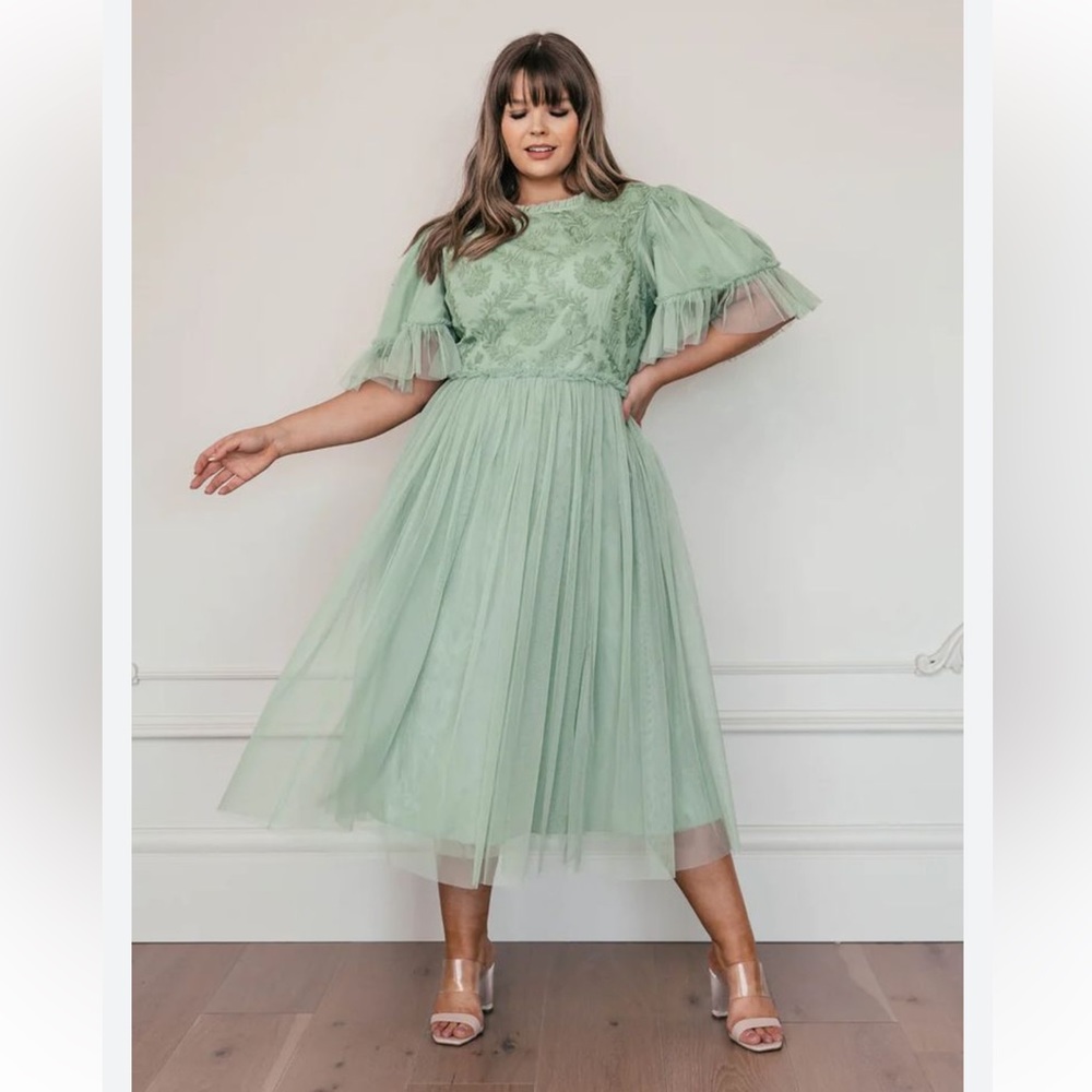 JessaKae Juliette Dress, Embroidered Special Occasion, Sage, X-Large